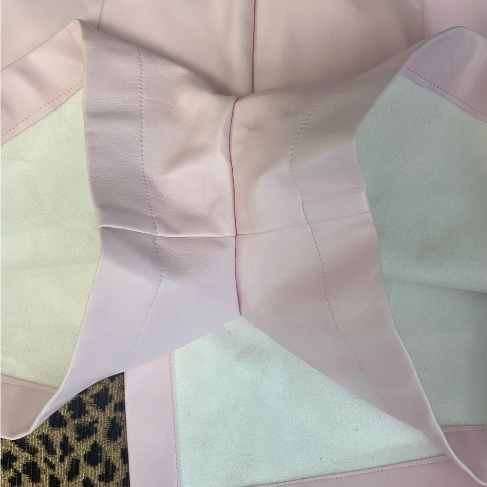 ALYA Elegant Faux Leather Light Pink Skort with Bow Detail - Picture 6 of 7